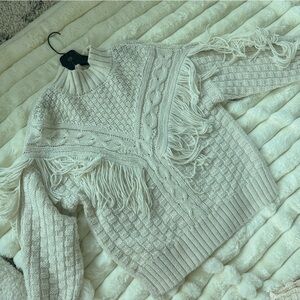 ASOS Design Cream Fringe Mockneck Sweater 6